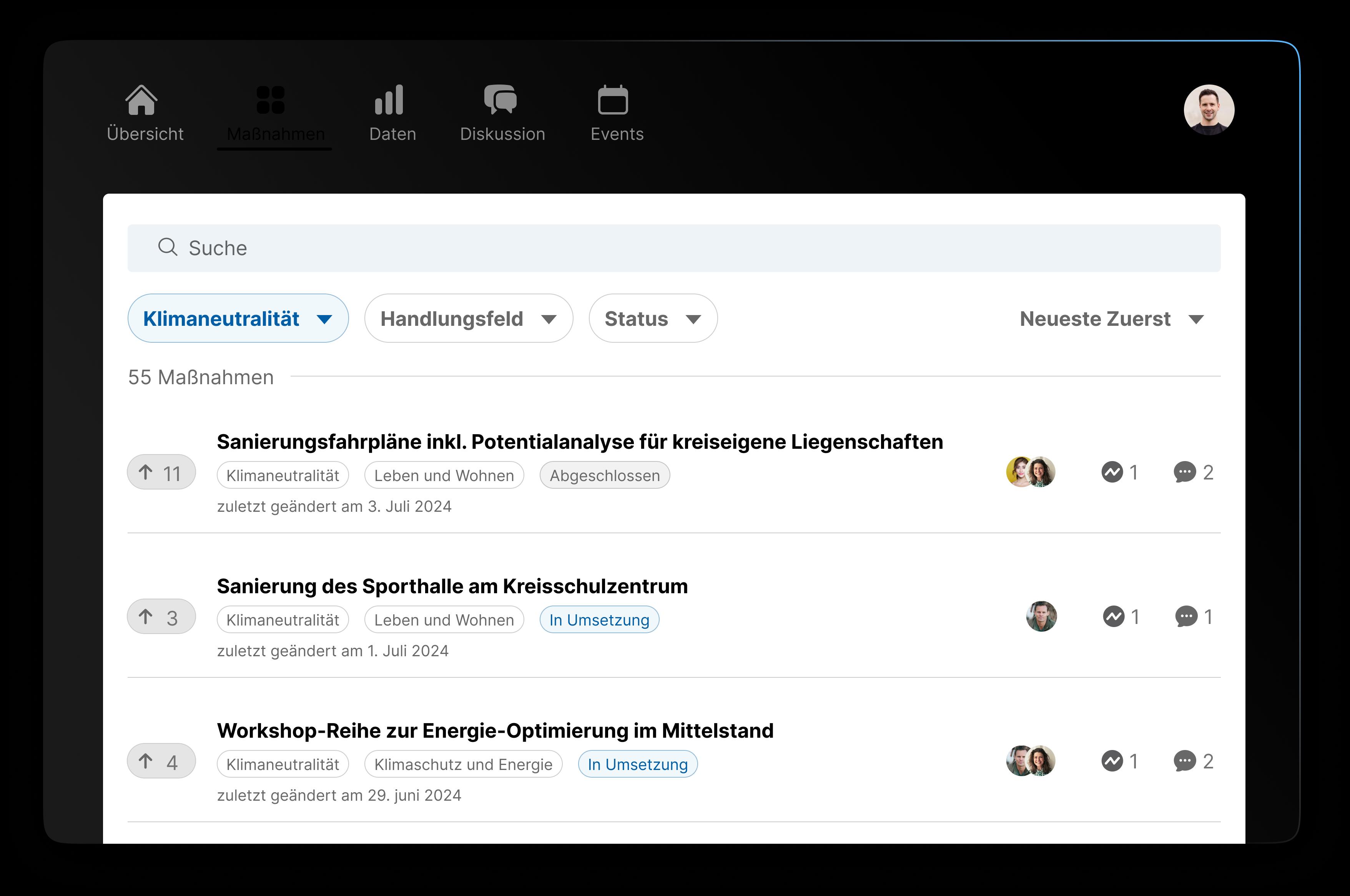 Bild des Nutzerinterfaces von Ark Climate